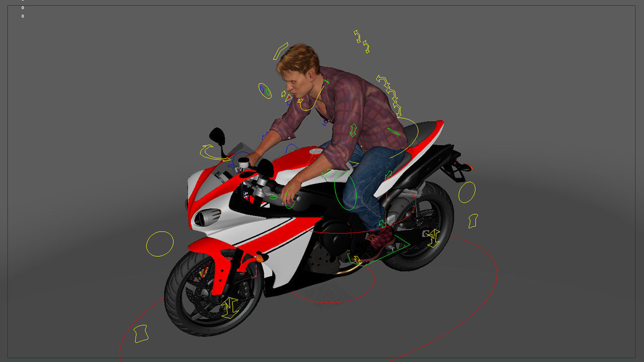 Full Rigged Rider with Motorbike Model 3D model_35