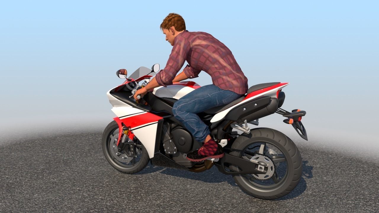 Full Rigged Rider with Motorbike Model 3D model_11