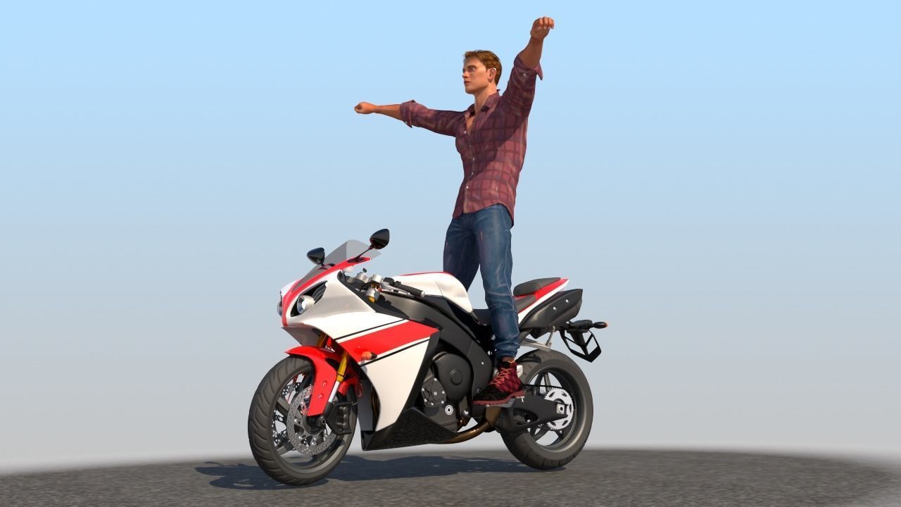 Full Rigged Rider with Motorbike Model 3D model_6