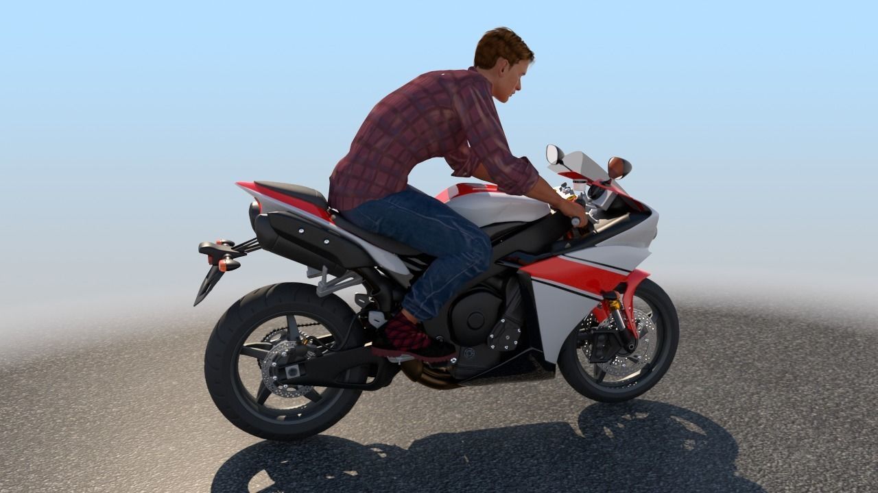 Full Rigged Rider with Motorbike Model 3D model_16