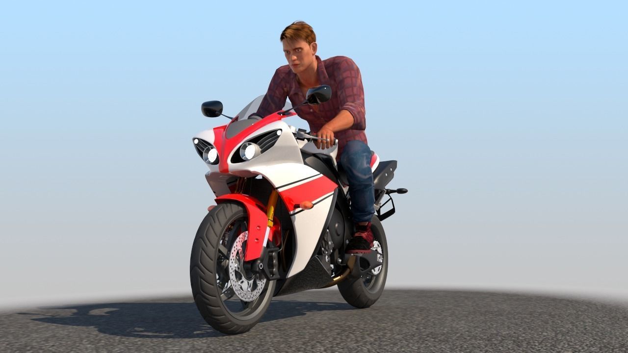 Full Rigged Rider with Motorbike Model 3D model_9
