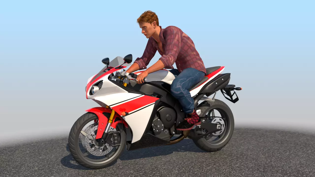 Full Rigged Rider with Motorbike Model 3D model_0