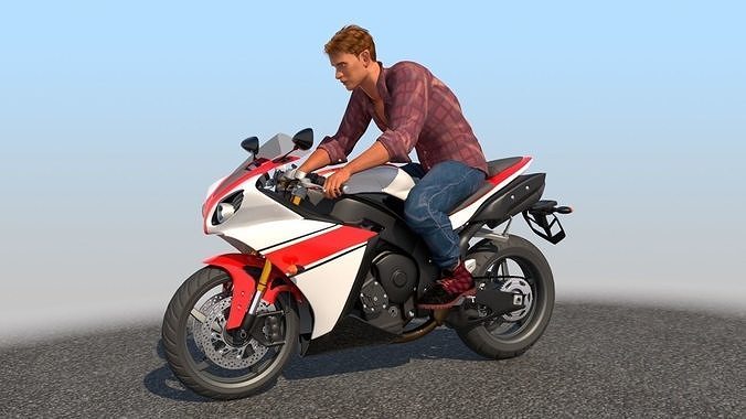 Full Rigged Rider with Motorbike Model 3D model