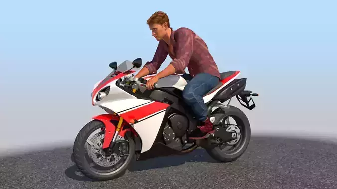 Full Rigged Rider with Motorbike Model 3D model