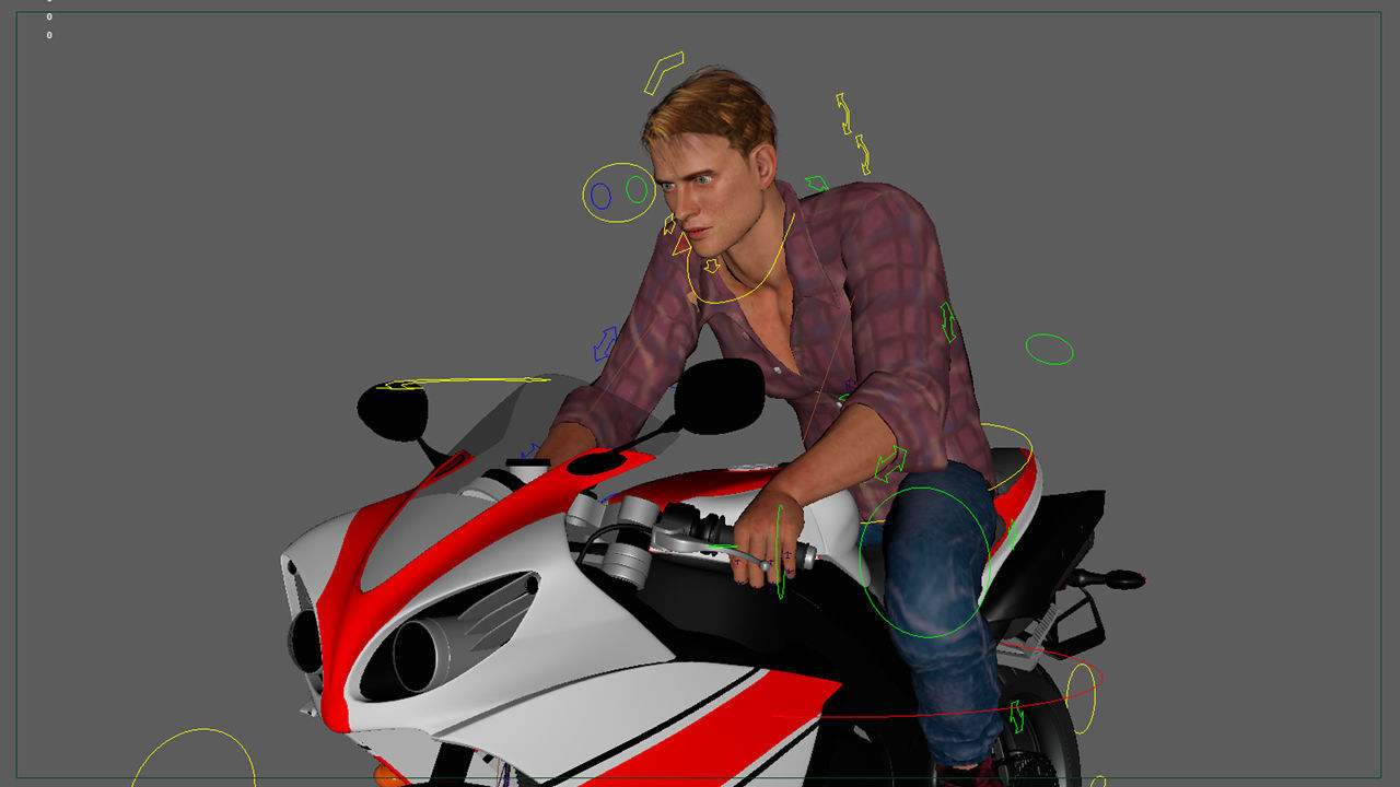 Full Rigged Rider with Motorbike Model 3D model_36