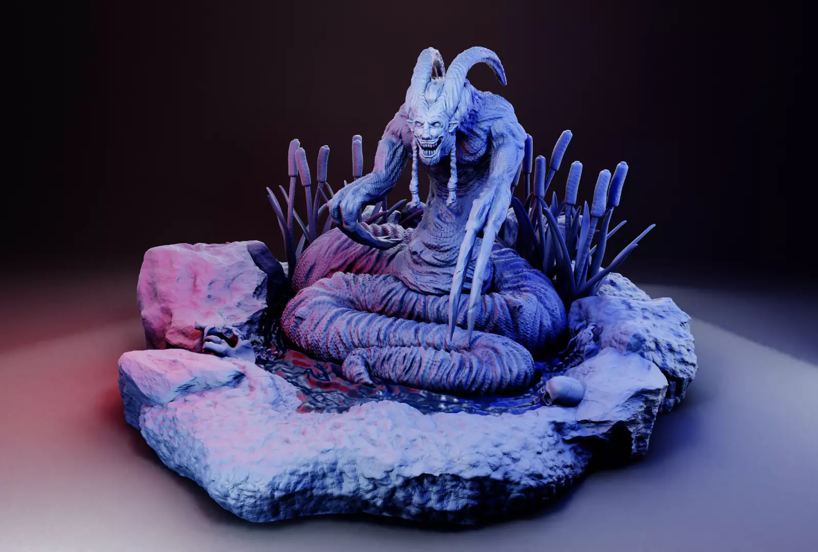 bolot statue of demon on rocks 3D print model_0