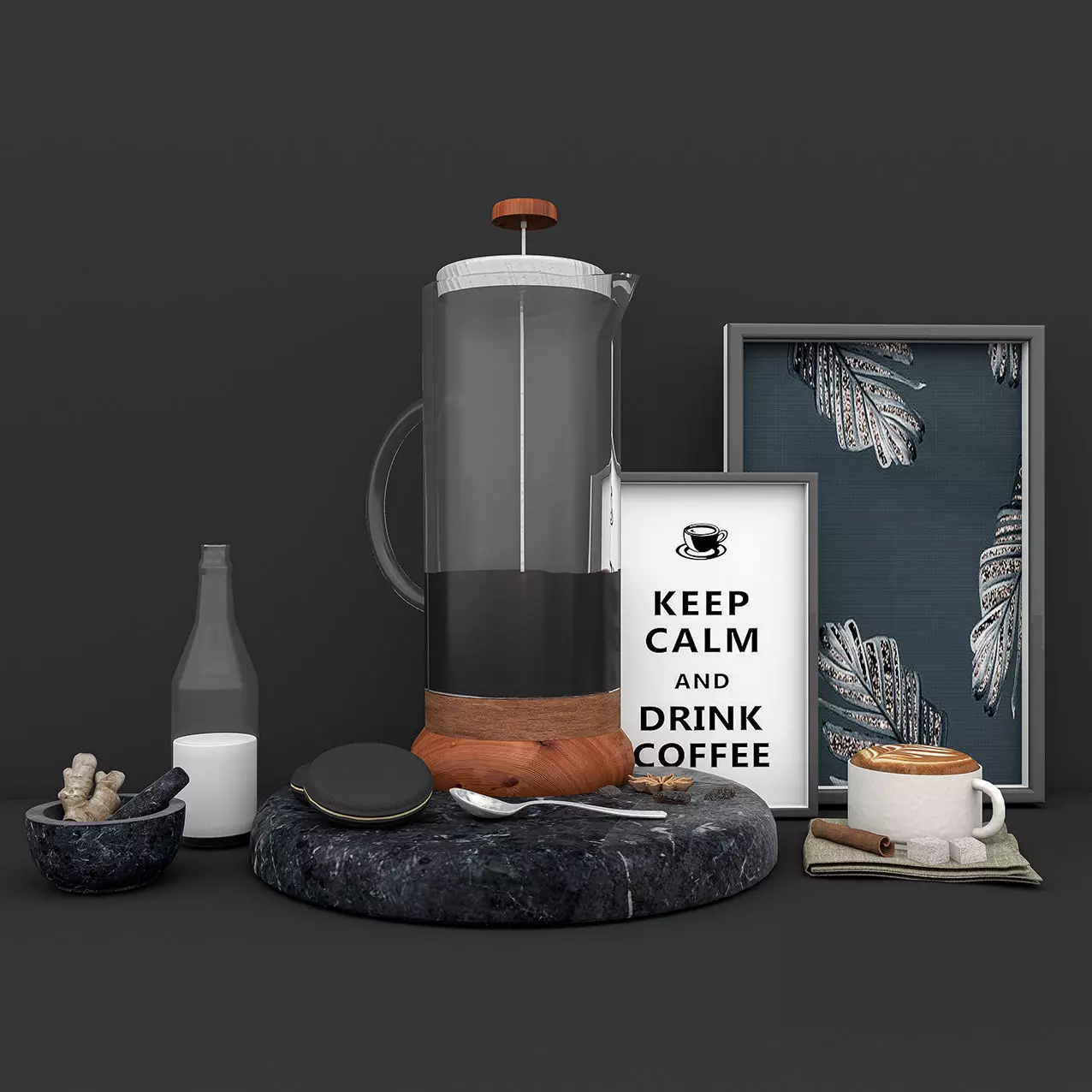 coffe set coffee maker on marble table Free 3D model
