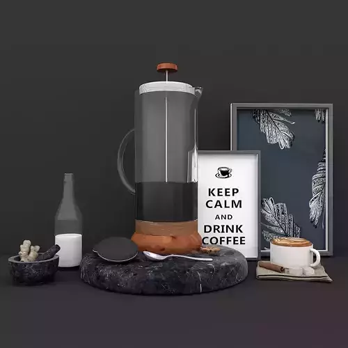 coffe set coffee maker on marble table