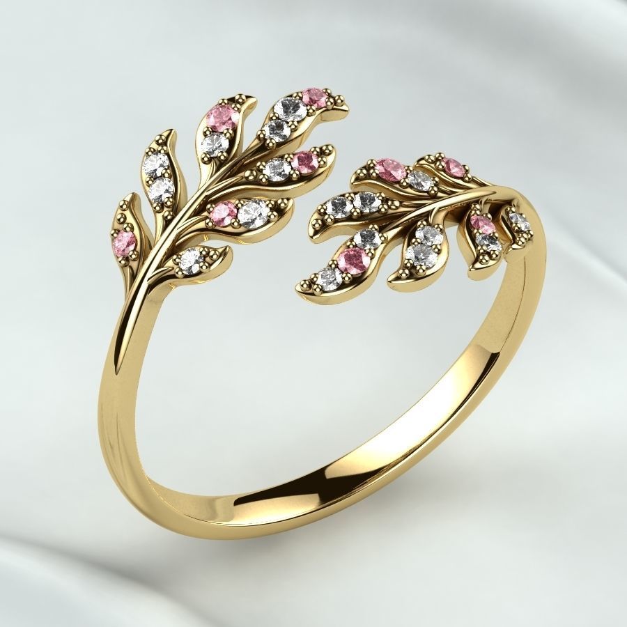 Branch Tree Open Gold Ring 3D print model_9