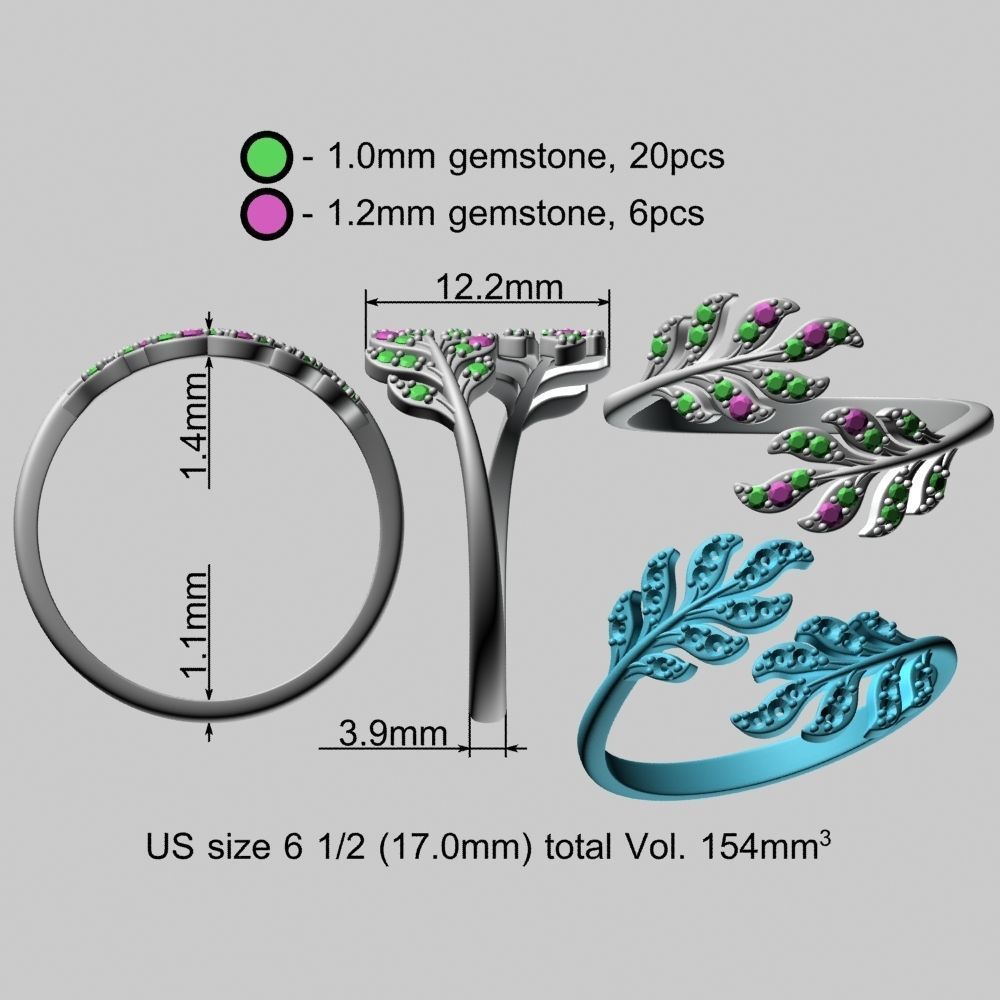 Branch Tree Open Gold Ring 3D print model_22