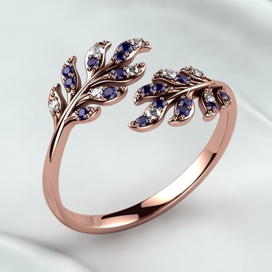 Branch Tree Open Gold Ring 3D print model_6