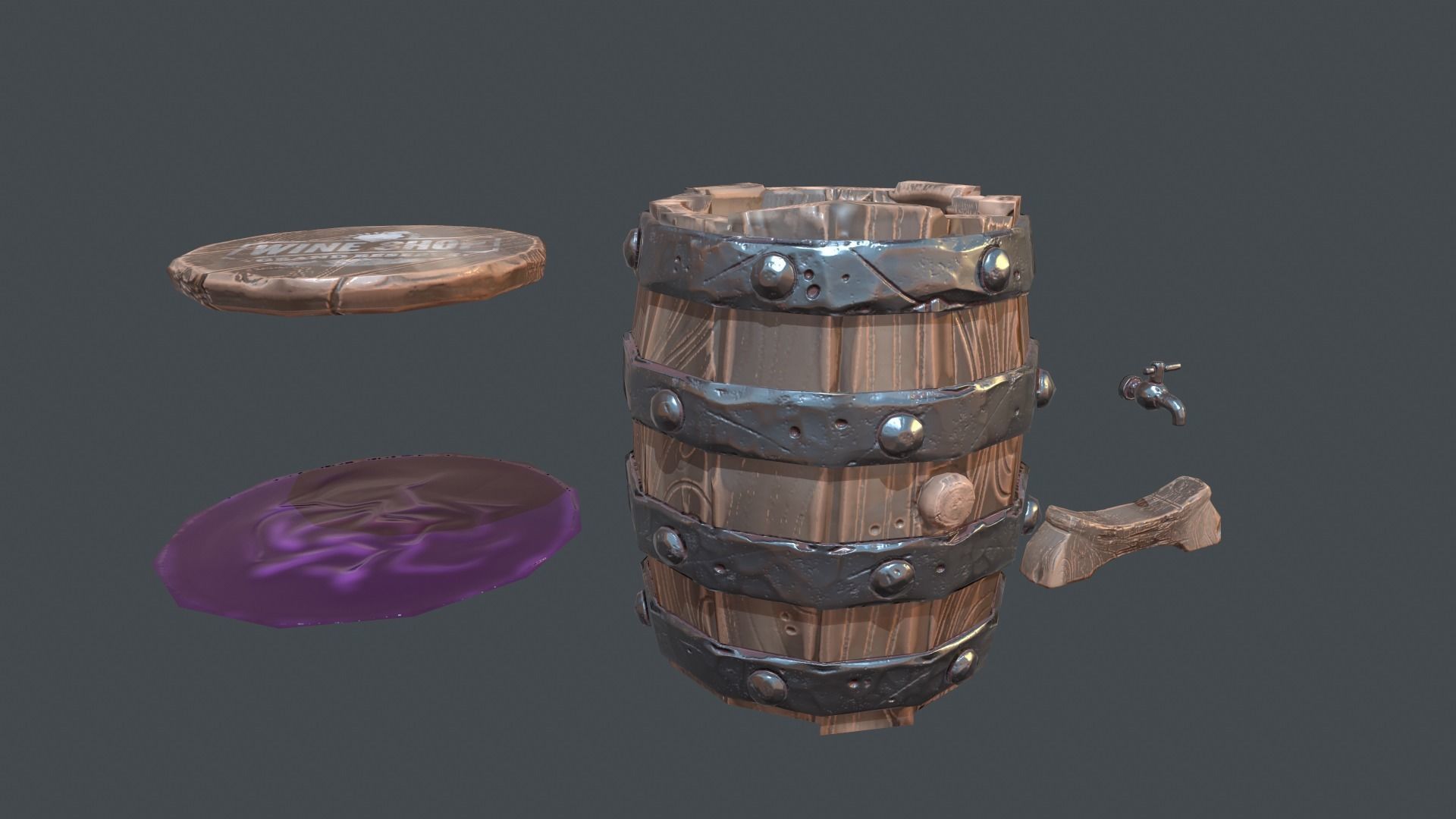 Barrel Low-poly 3D model_5