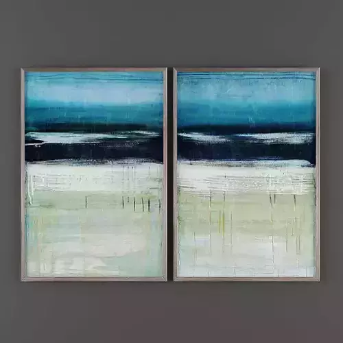 Art148 pair of abstract paintings on wall