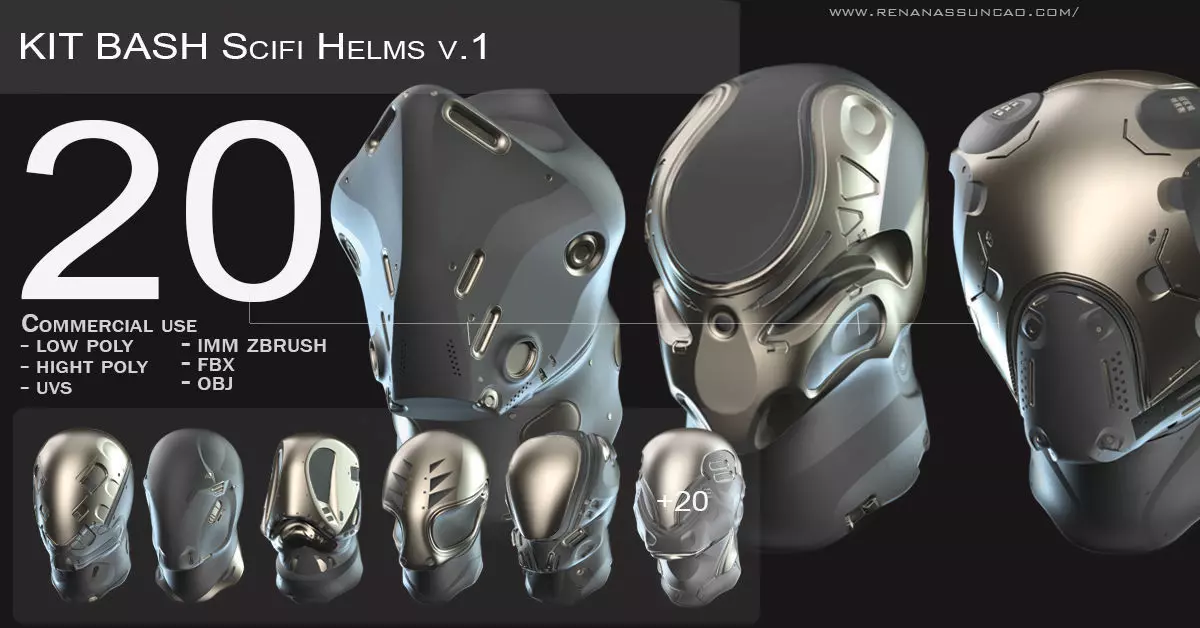 IMM 20 Scifi Helmets KitBash with Uvs - Plus LP HP 3D model_0