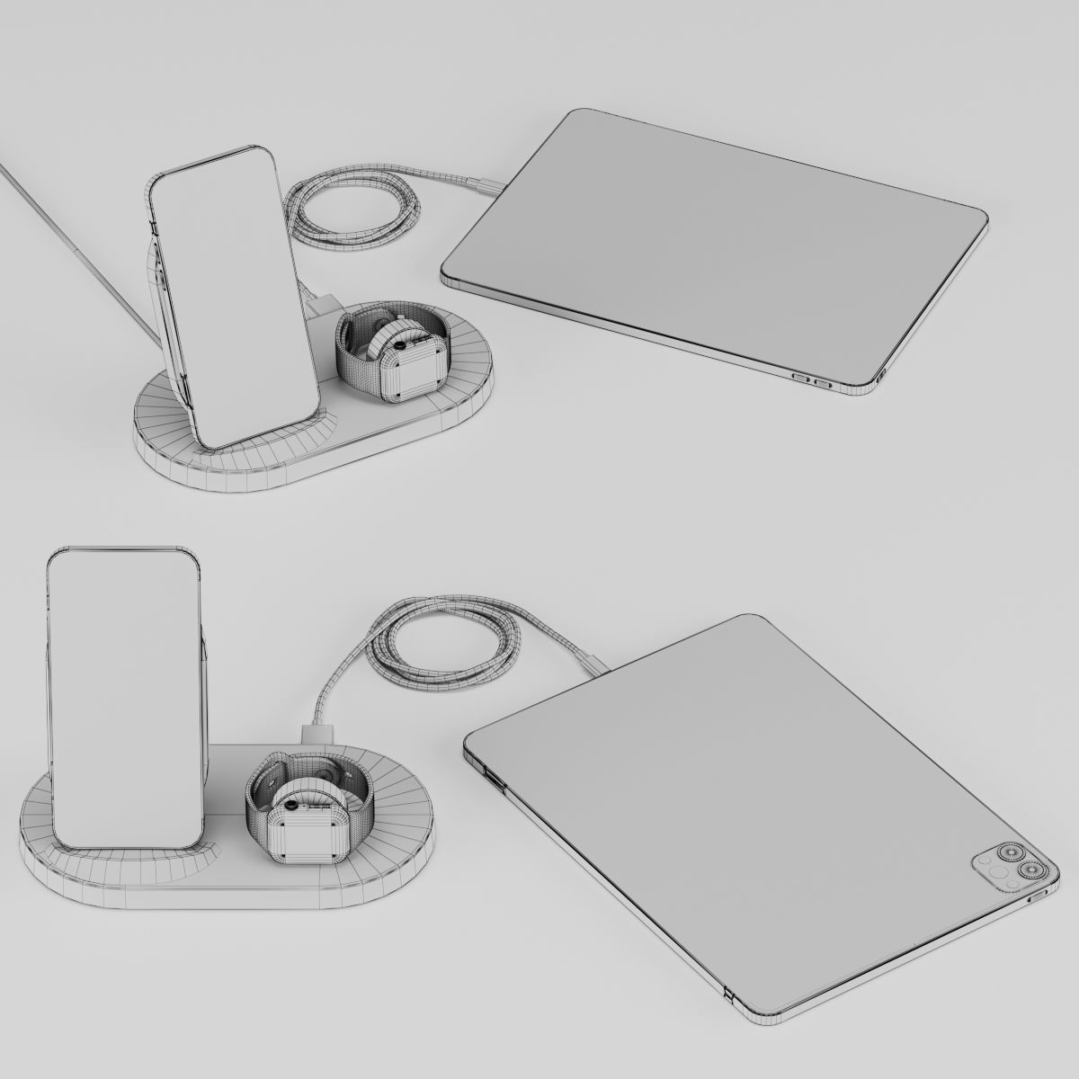 Wireless Charging Dock for iPhone  Apple Watch USB-A port 3D model_3