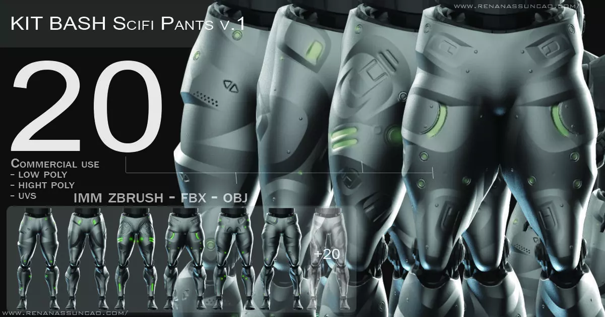 IMM 20 Scifi Legs KitBash with Uvs - Plus LP HP 3D model_0
