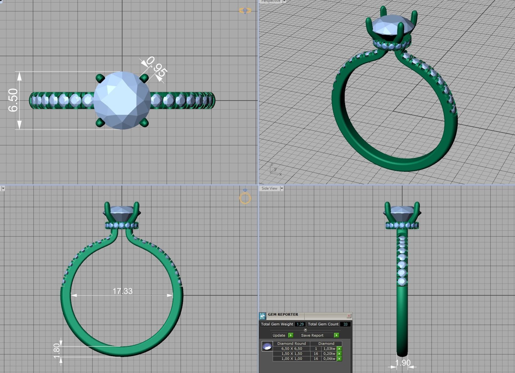 Delicate Engagement Ring 1CT 4prong design 3dmodel 3D print model_9