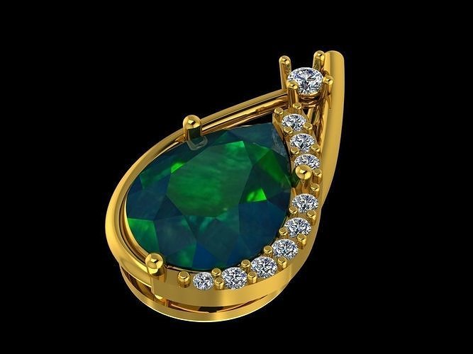 Pear shaped pendant with emerald 3D model