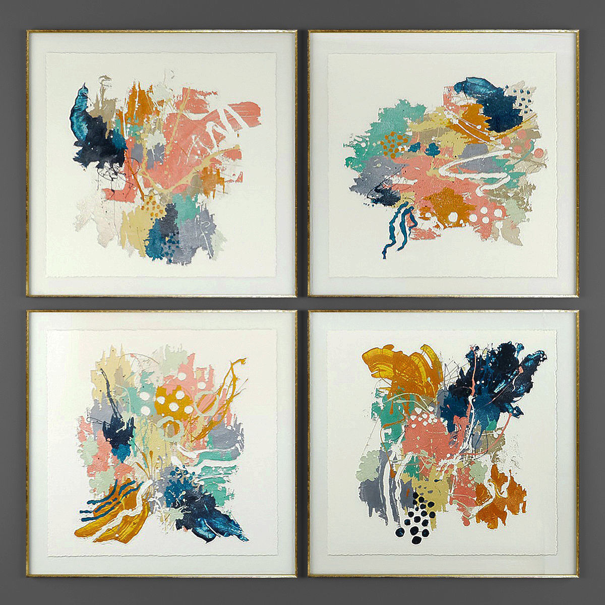 Art227 abstract painting in gold frame Low-poly 3D model_1