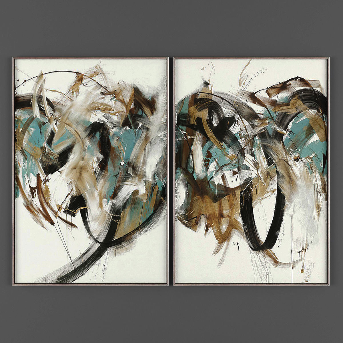 Art227 abstract painting in gold frame Low-poly 3D model_2