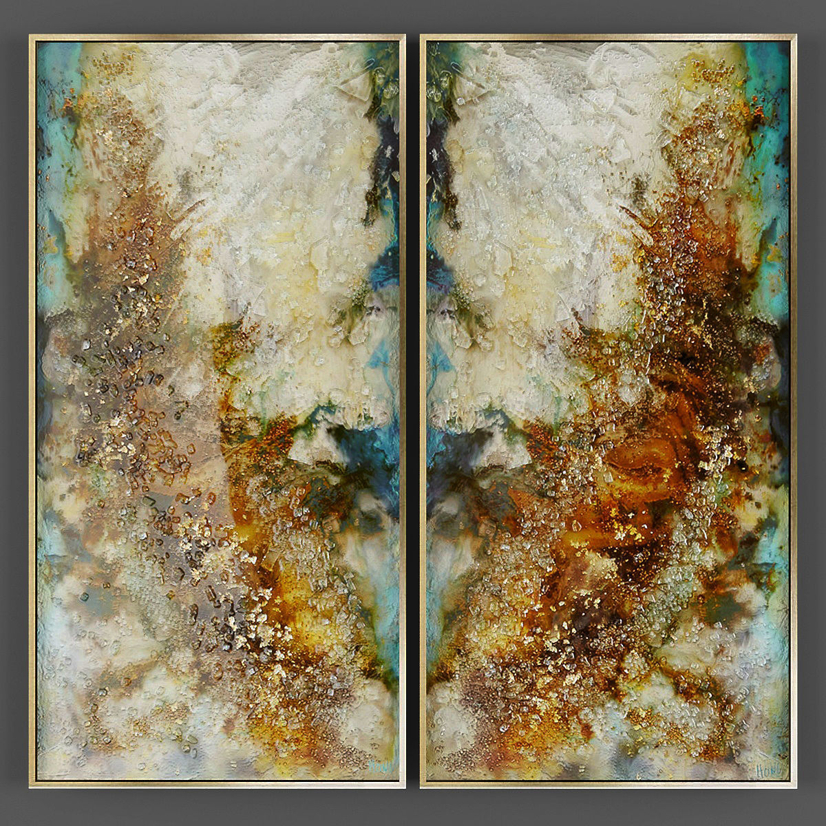 Art241 abstract painting in gold Low-poly 3D model_2