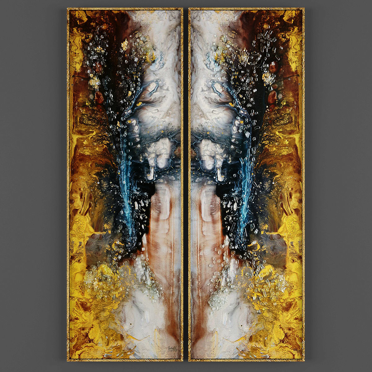 Art241 abstract painting in gold Low-poly 3D model_1