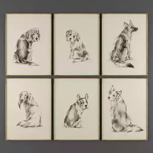 Art275 six drawings of dogs