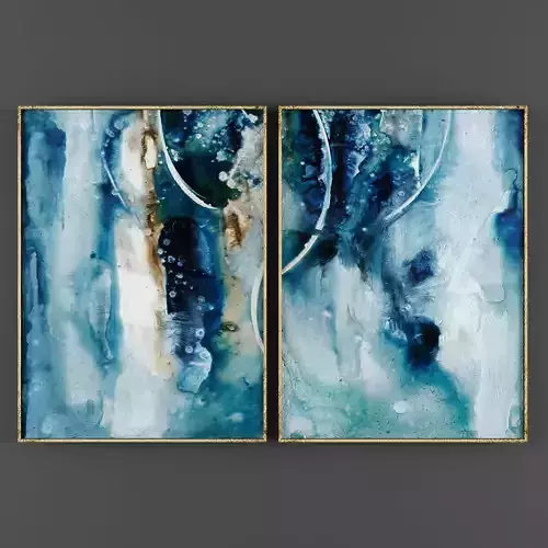 Art279 turquoise and gold abstract art -