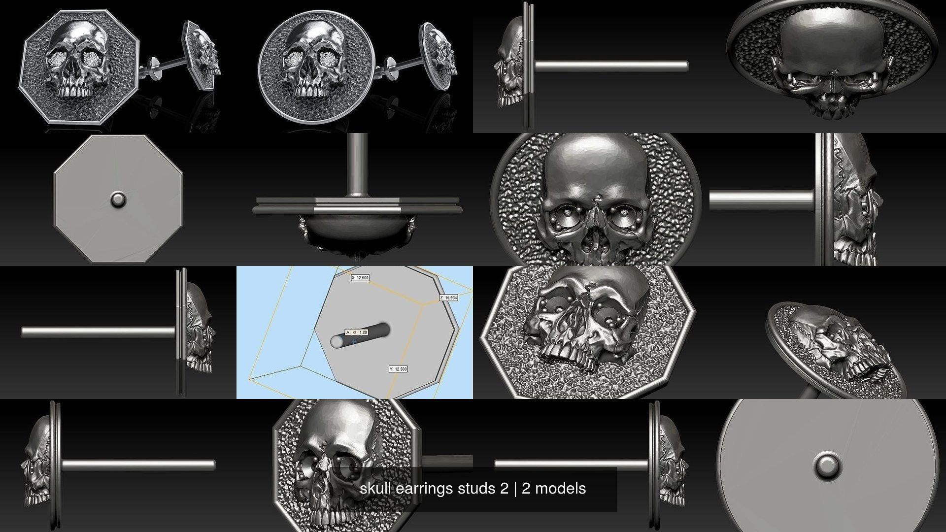 skull earrings studs 2 3D Model Collection_1