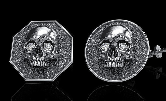 skull earrings studs 2 3D Model Collection