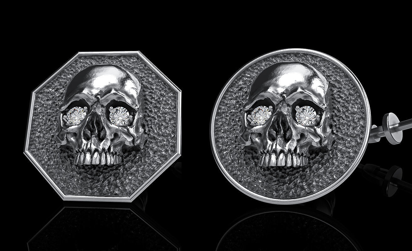 skull earrings studs 2 3D Model Collection_0