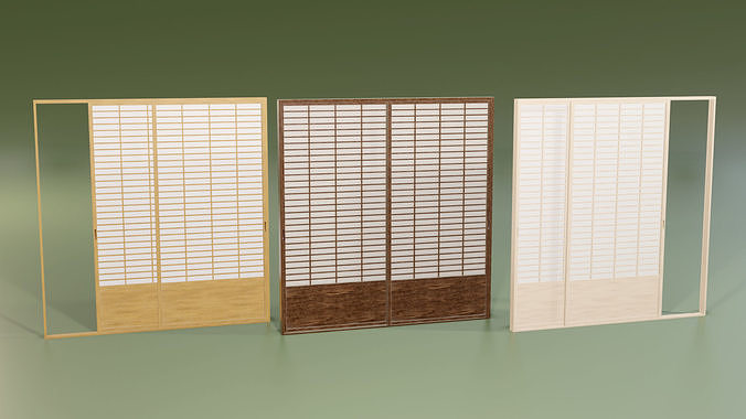 Japanese Shoji with wainscot design Low-poly 3D model