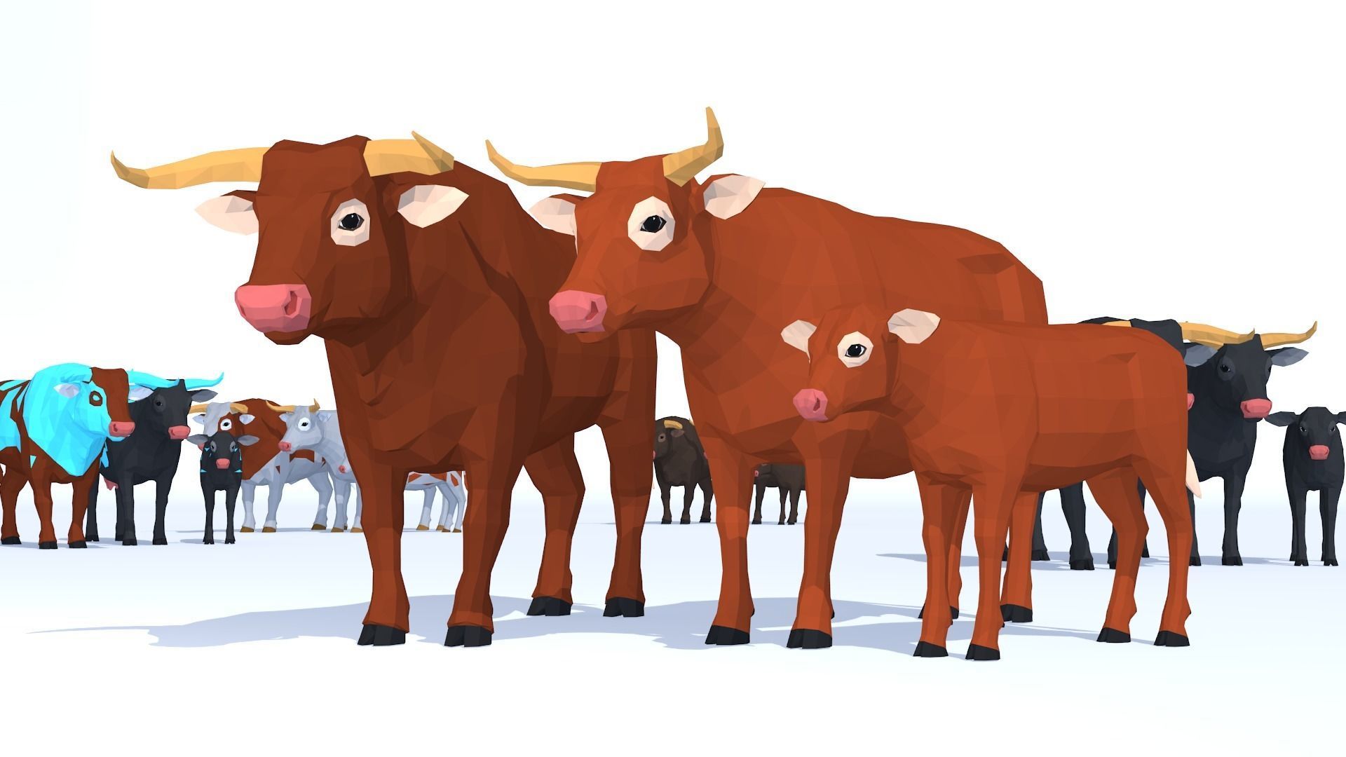 LowPoly Cows pack Low-poly 3D model_1