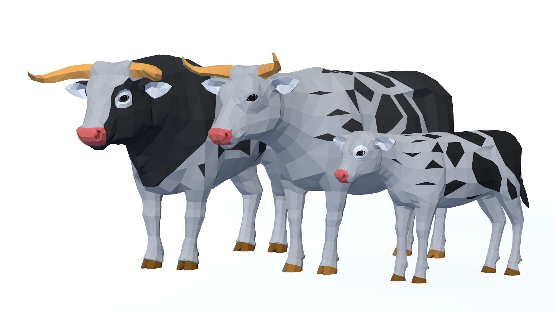 LowPoly Cows pack Low-poly 3D model_13
