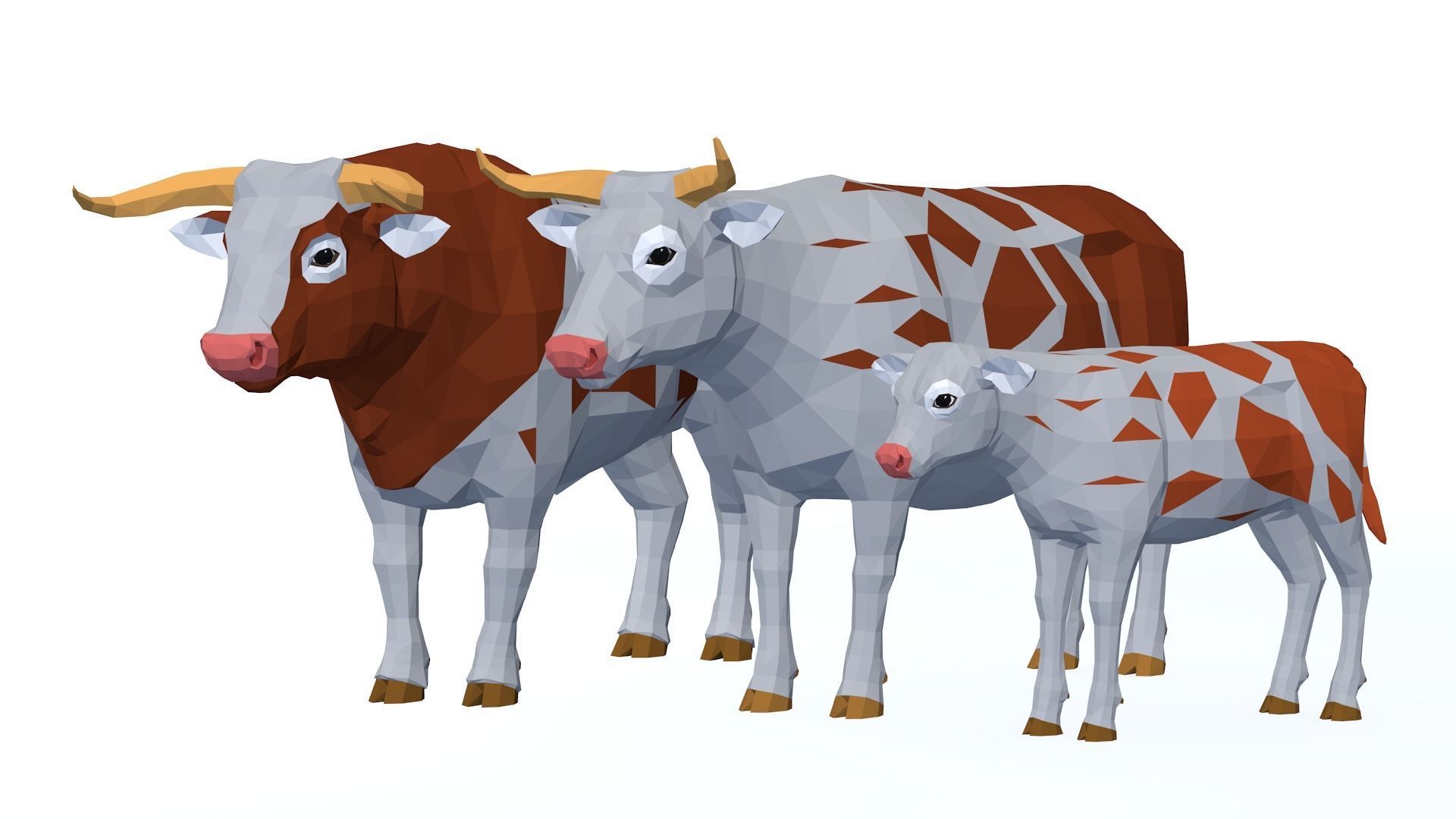 LowPoly Cows pack Low-poly 3D model_2
