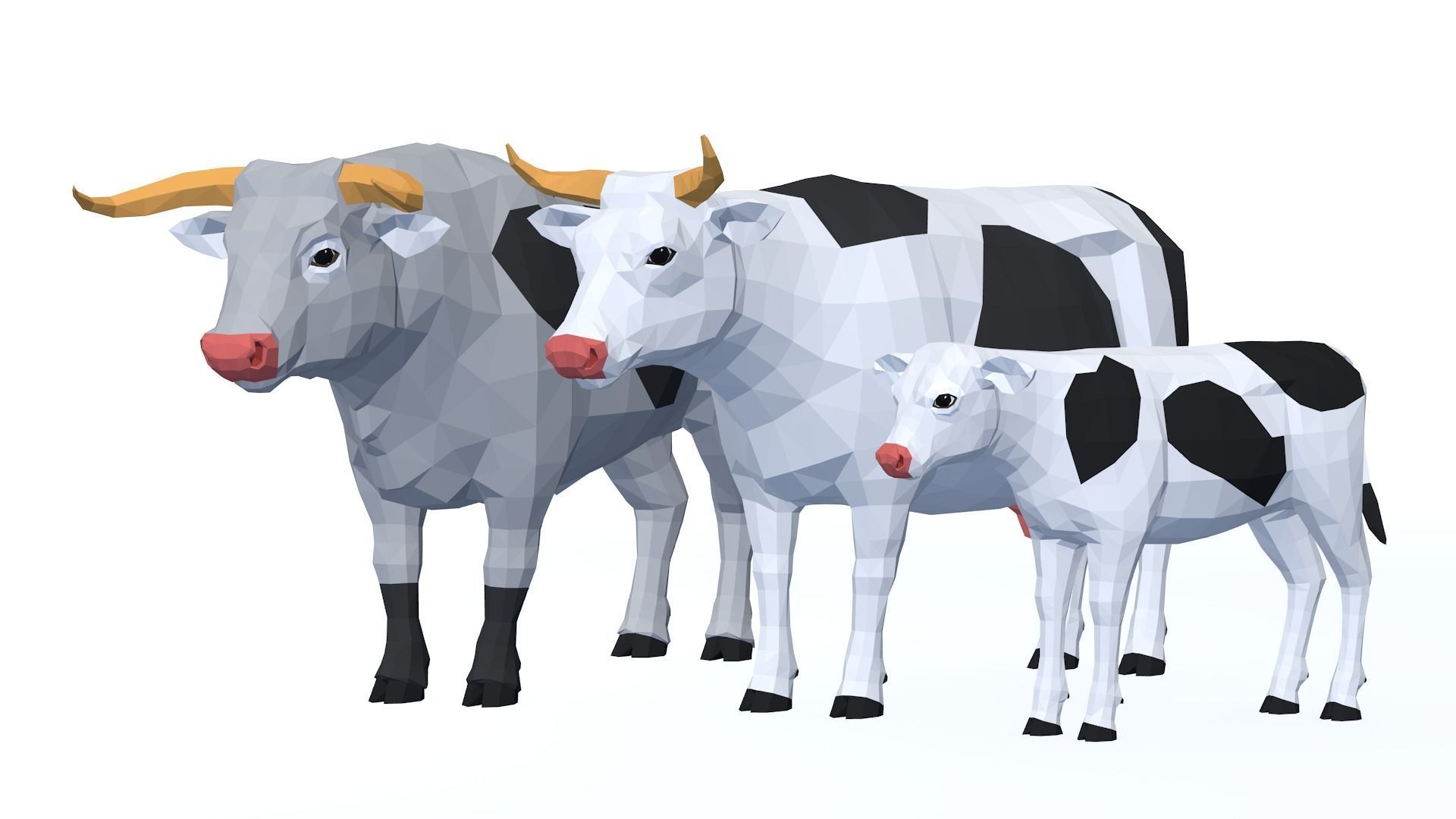 LowPoly Cows pack Low-poly 3D model_12