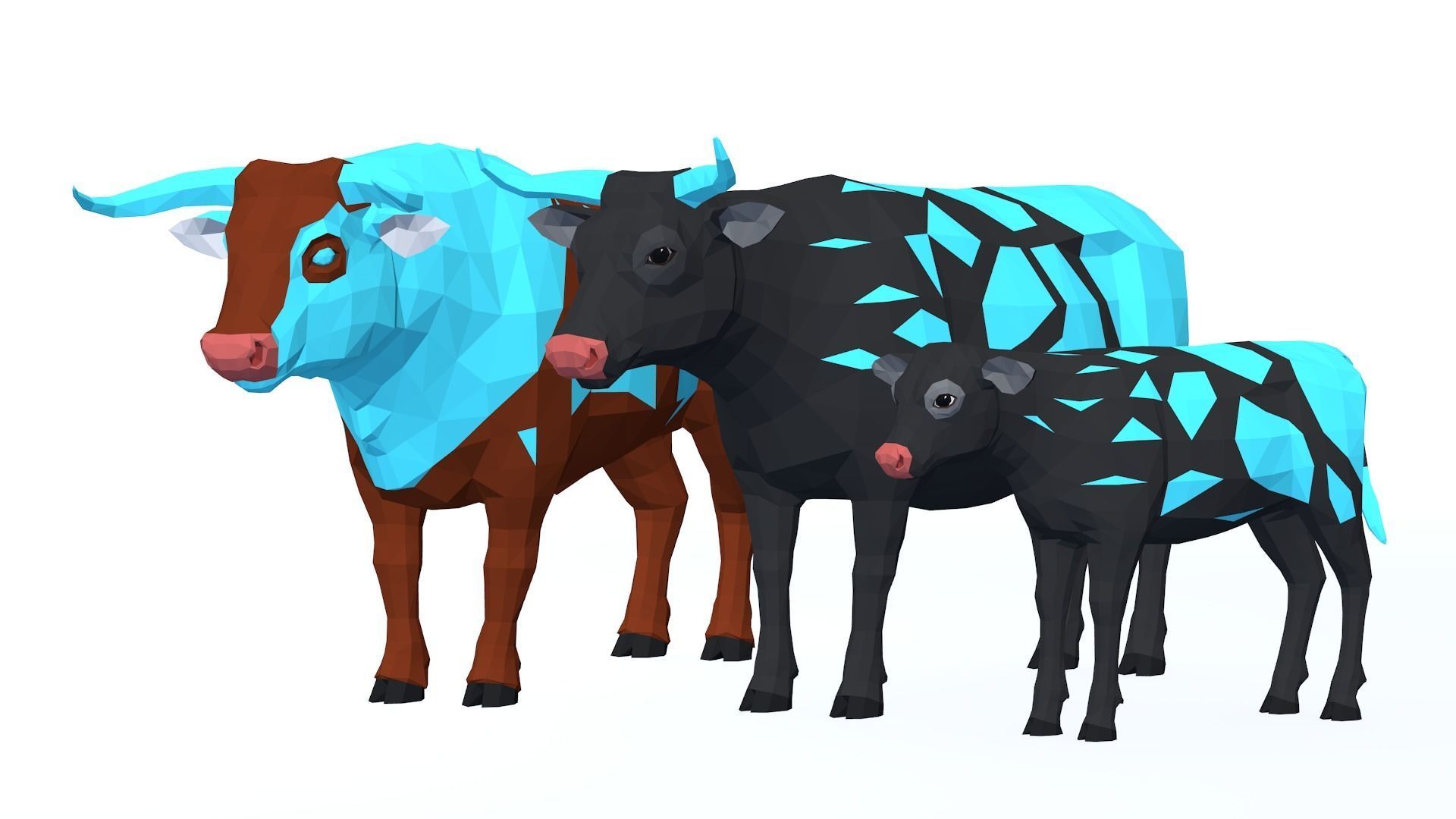 LowPoly Cows pack Low-poly 3D model_6