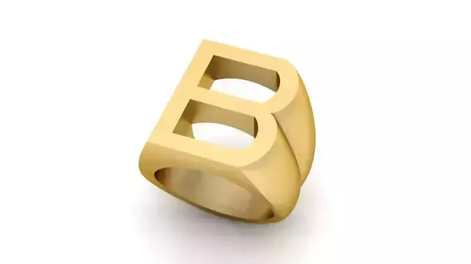 B Letter  Plain Gold Ring 