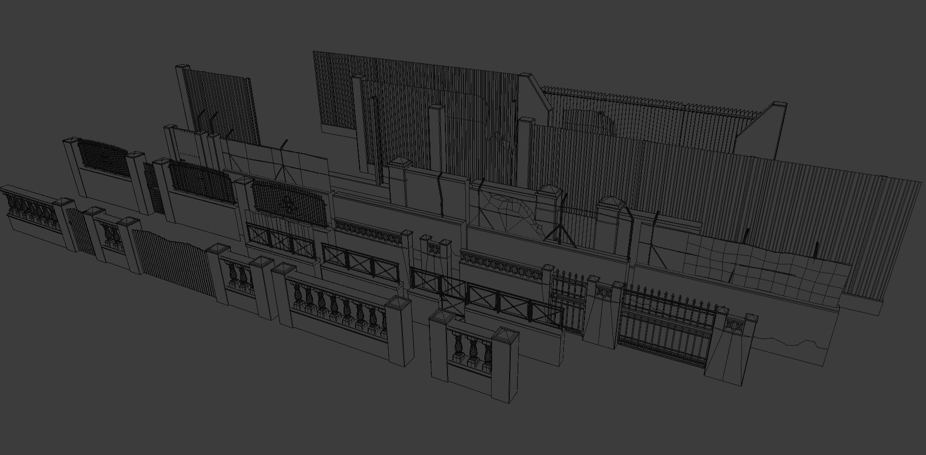 Low poly Fences and Walls small asset pack Low-poly 3D model_18