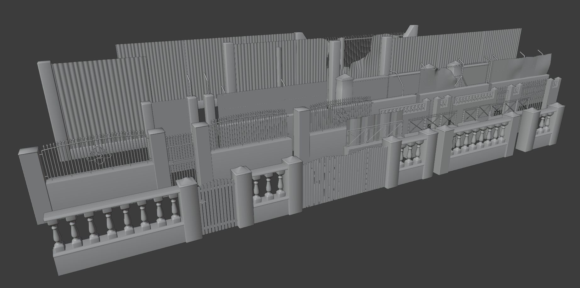 Low poly Fences and Walls small asset pack Low-poly 3D model_1