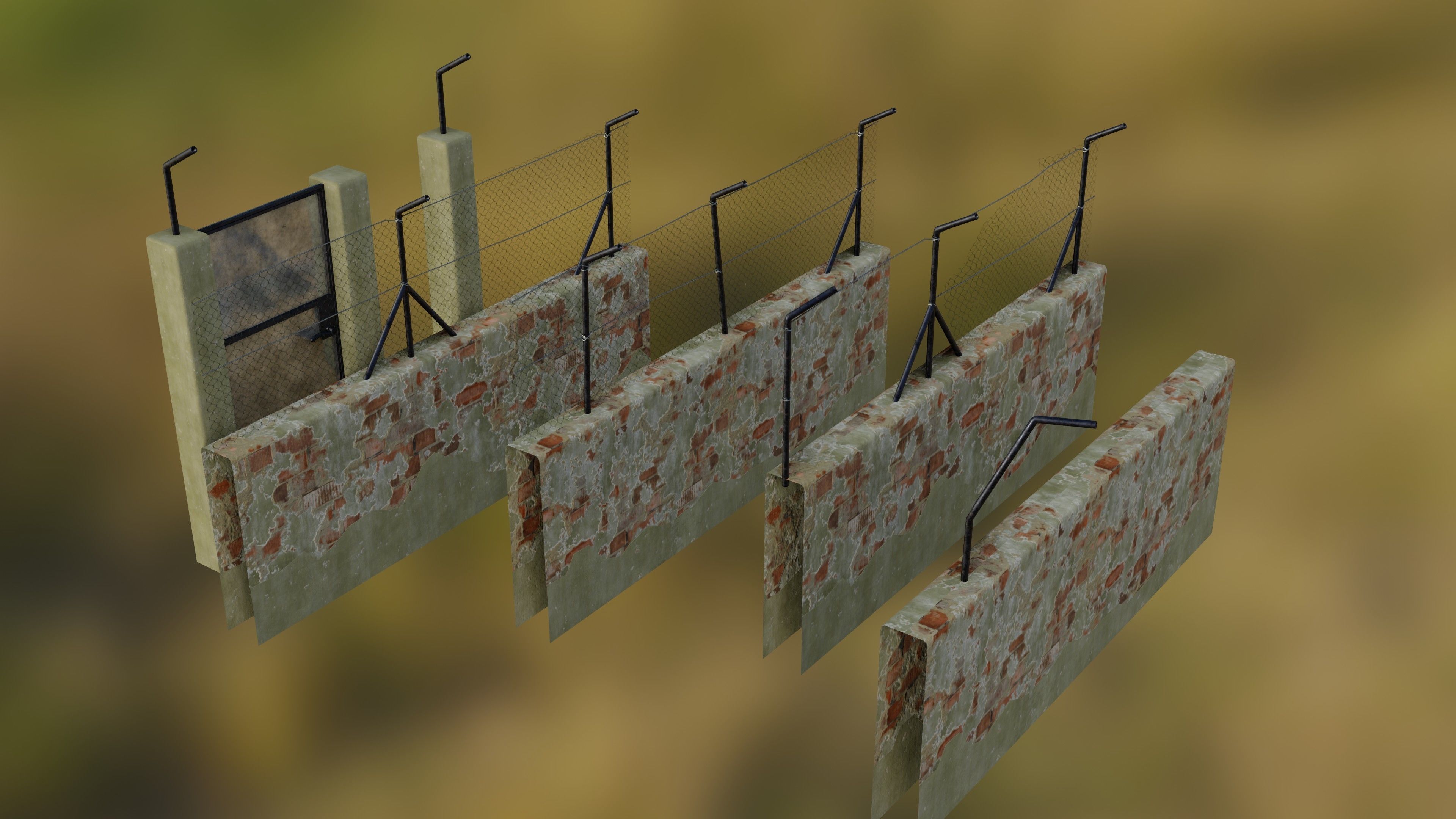 Low poly Fences and Walls small asset pack Low-poly 3D model_8