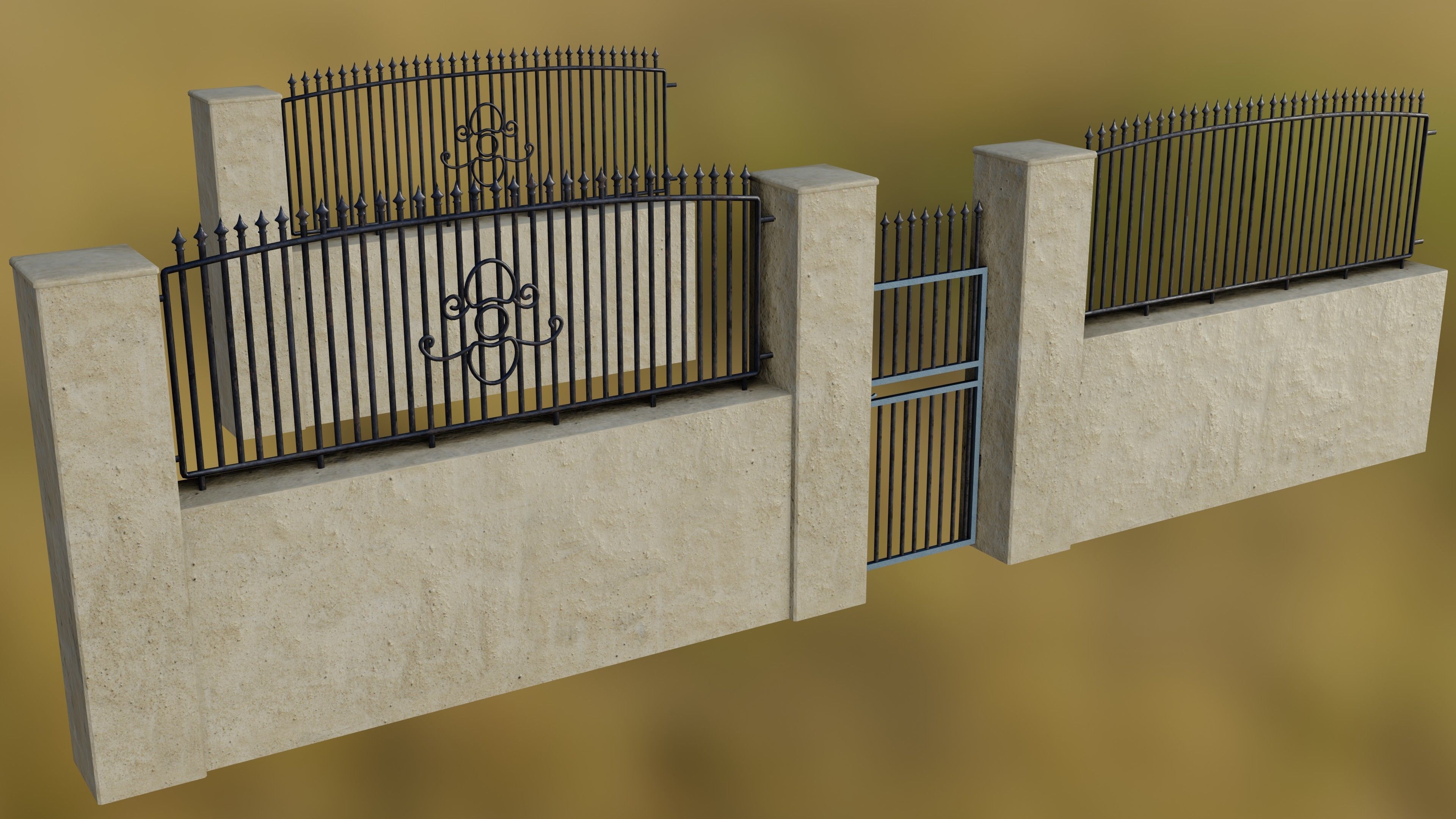Low poly Fences and Walls small asset pack Low-poly 3D model_10