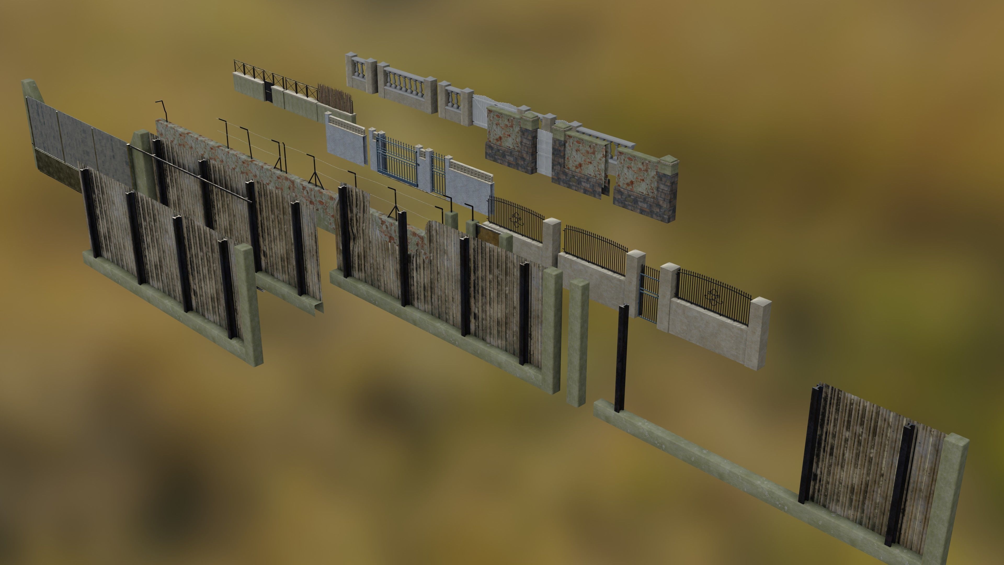 Low poly Fences and Walls small asset pack Low-poly 3D model_4