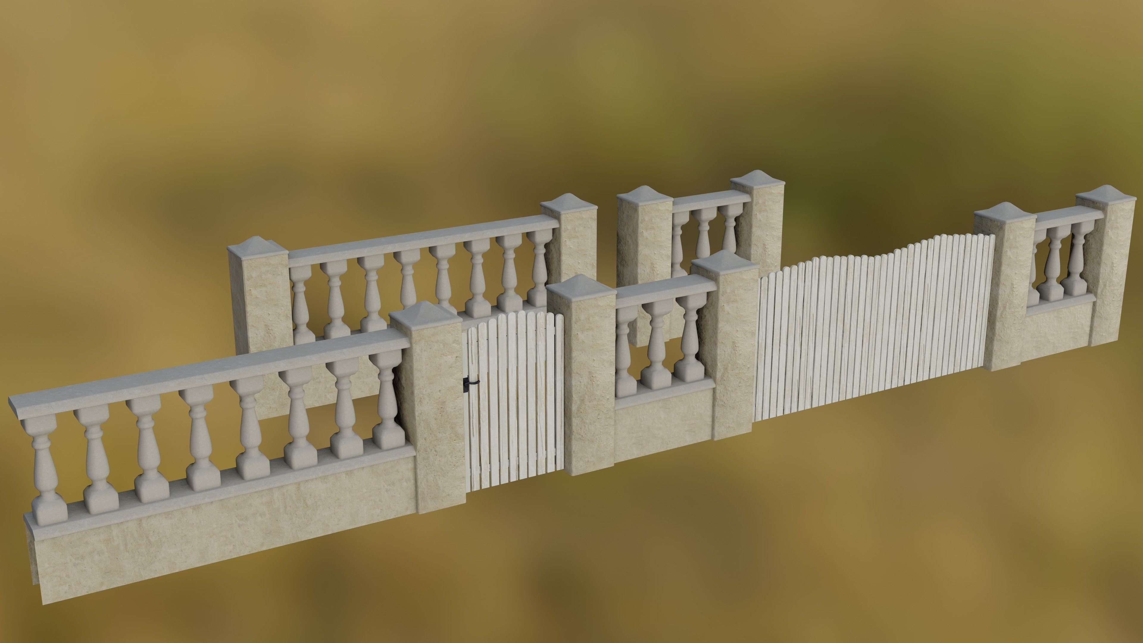 Low poly Fences and Walls small asset pack Low-poly 3D model_12