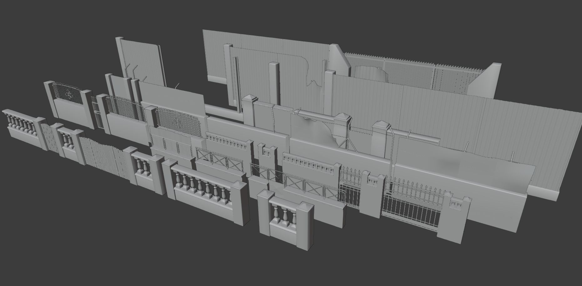 Low poly Fences and Walls small asset pack Low-poly 3D model_16