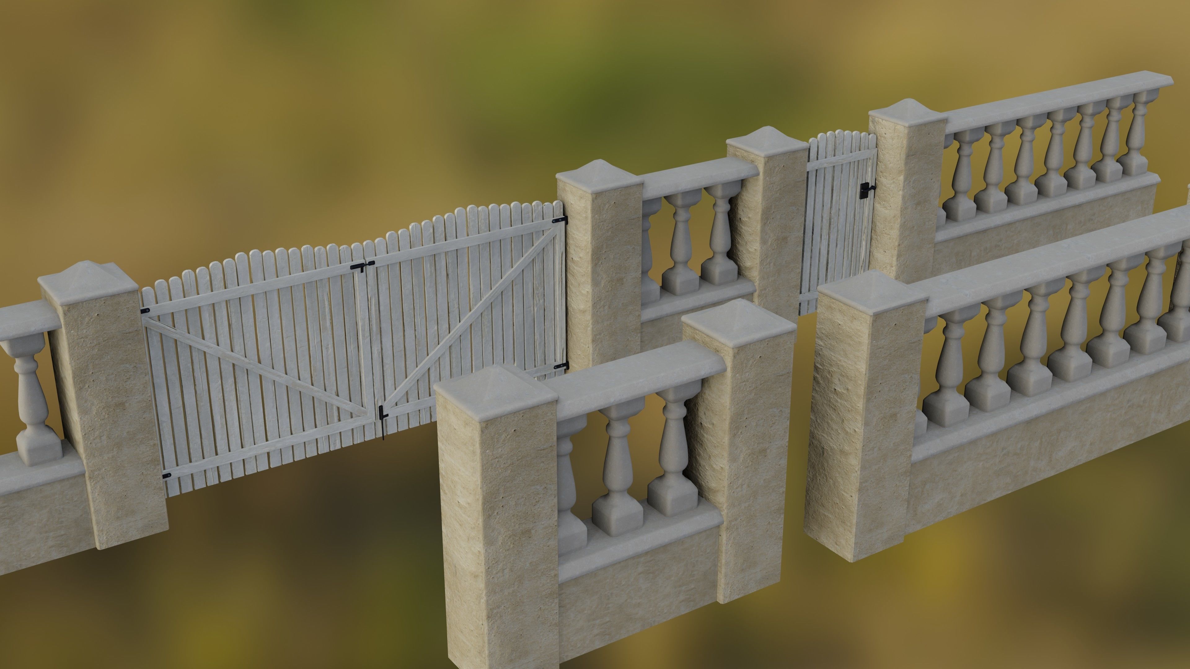 Low poly Fences and Walls small asset pack Low-poly 3D model_13