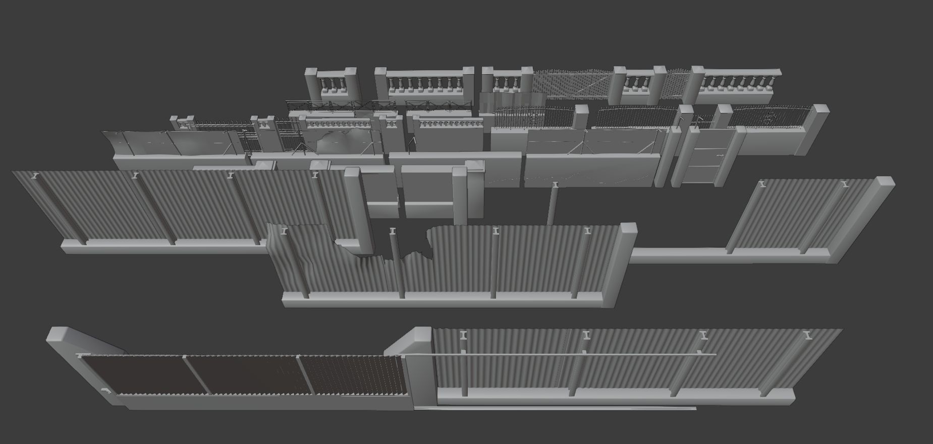Low poly Fences and Walls small asset pack Low-poly 3D model_17