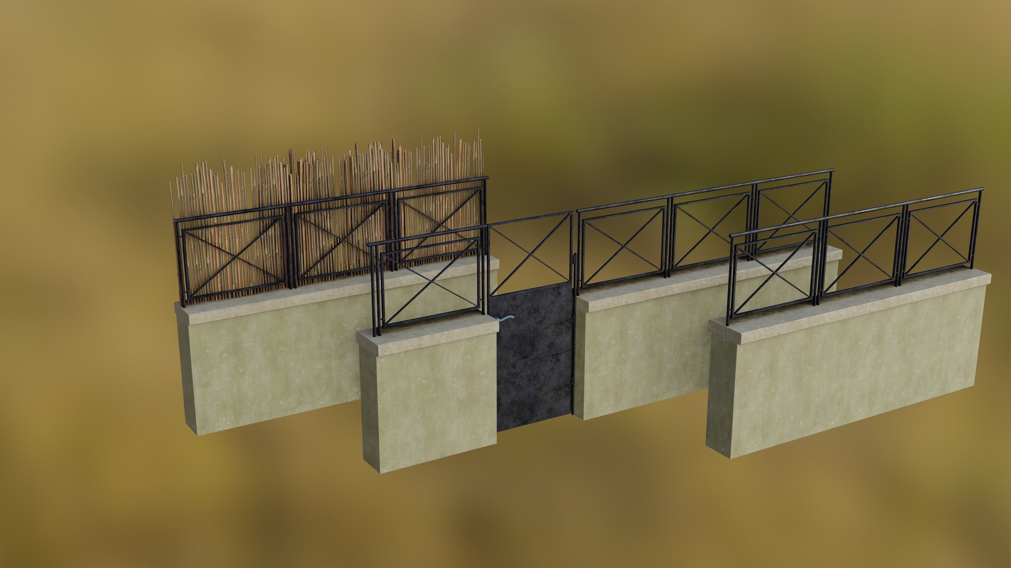 Low poly Fences and Walls small asset pack Low-poly 3D model_11