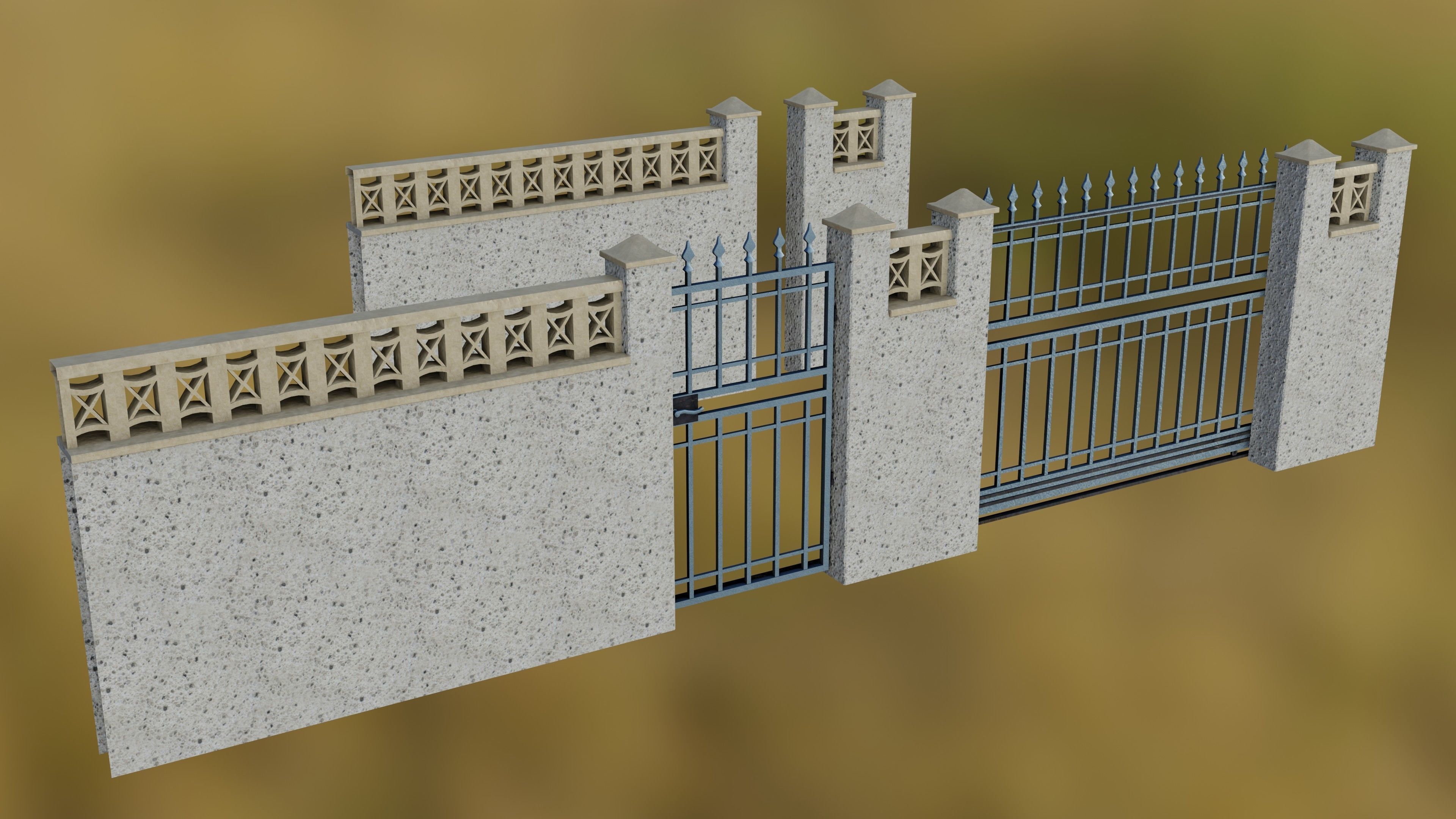 Low poly Fences and Walls small asset pack Low-poly 3D model_9