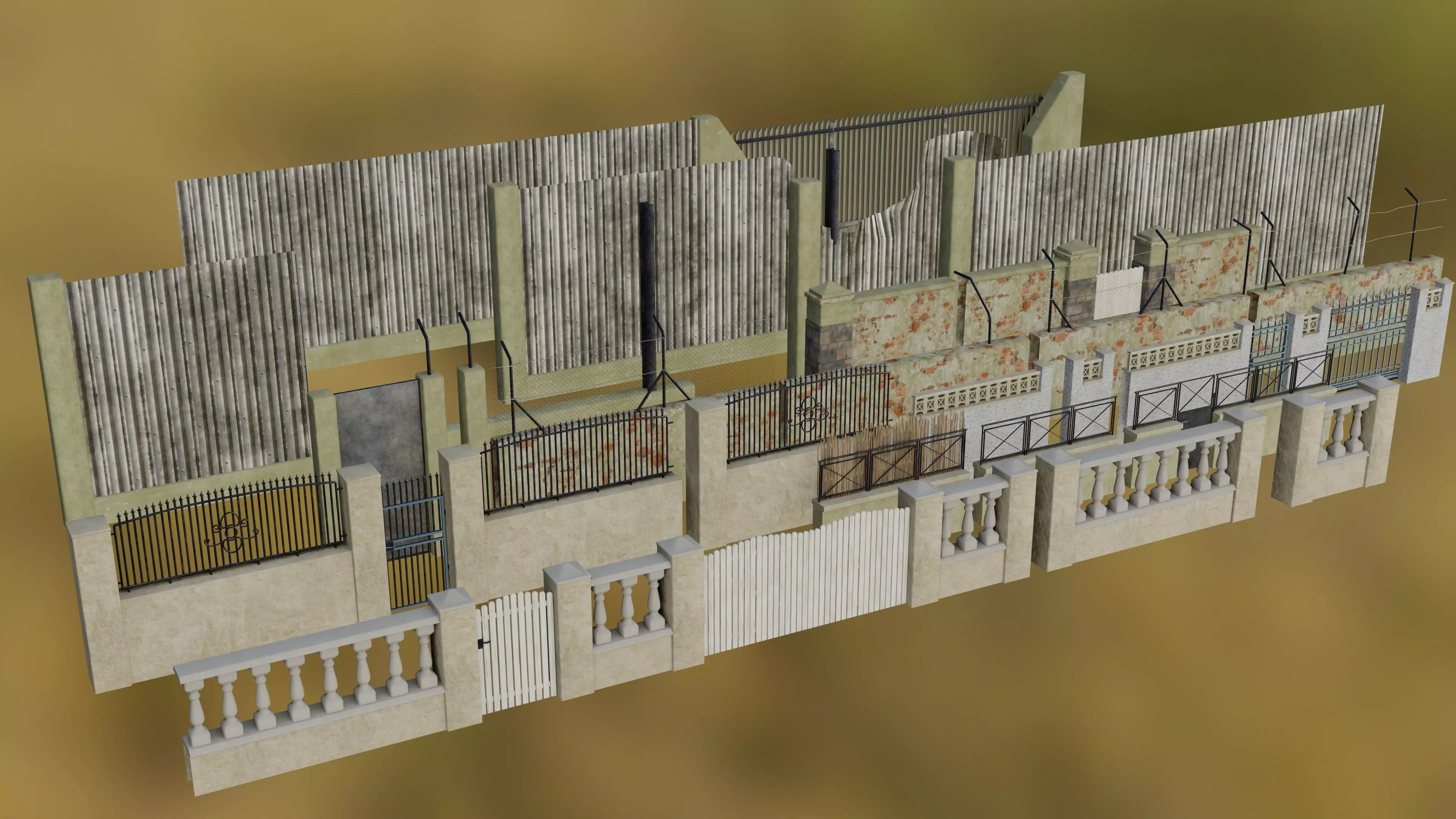 Low poly Fences and Walls small asset pack Low-poly 3D model_0